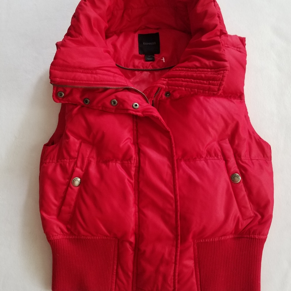 Express Bold Red Retro Style Duck Down Blend Puffer Vest